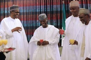*From left - right: President Buhari, Vice President Yemi Osinbajo, Senate President Bukola Saraki and Chief Justice of Nigeria, Mohammed, during the celebration.